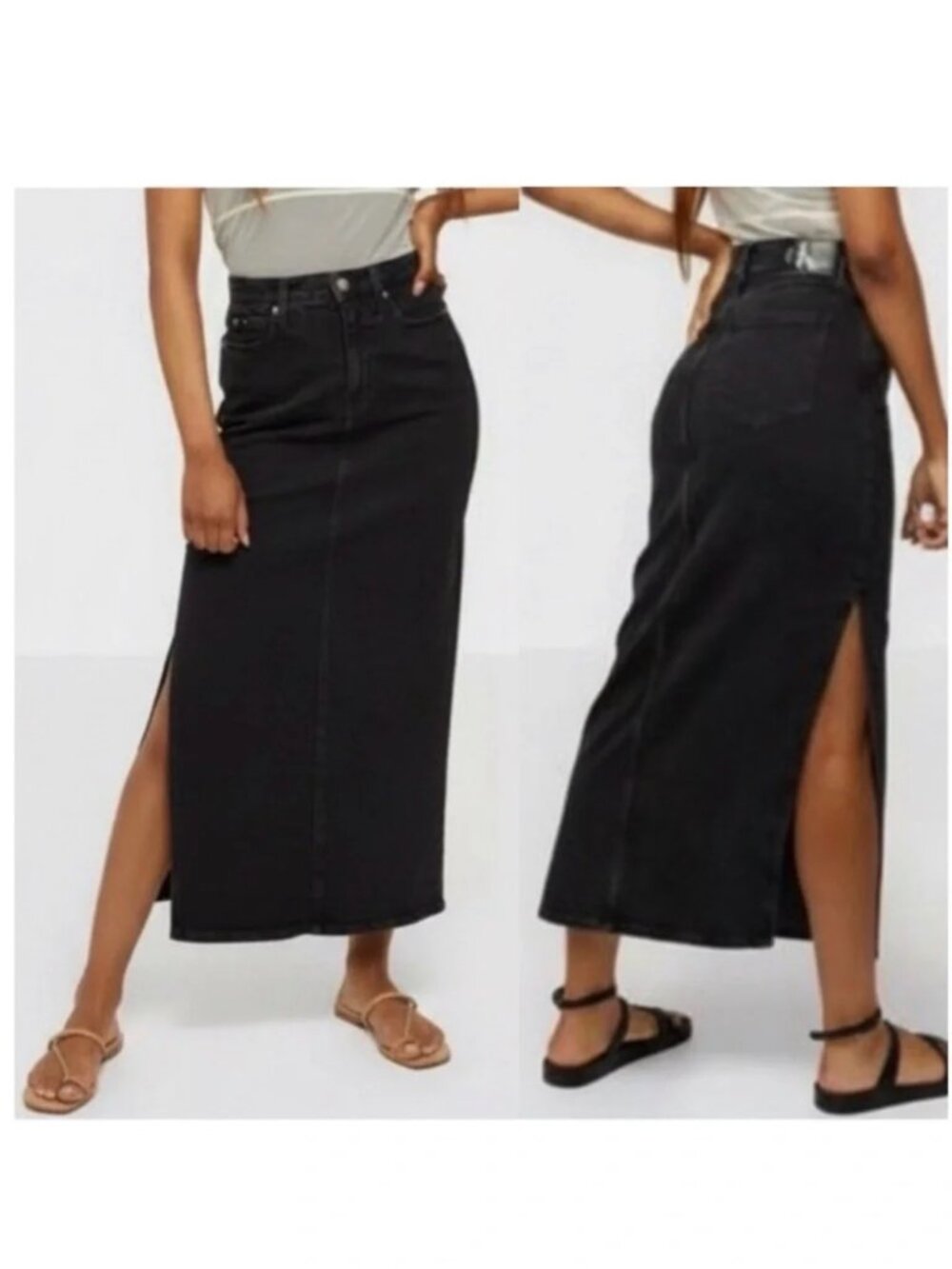 Calvin Klein Jeans NWOT High Rise Denim Maxi Skirt Size 12/31 Side Slits Stretch